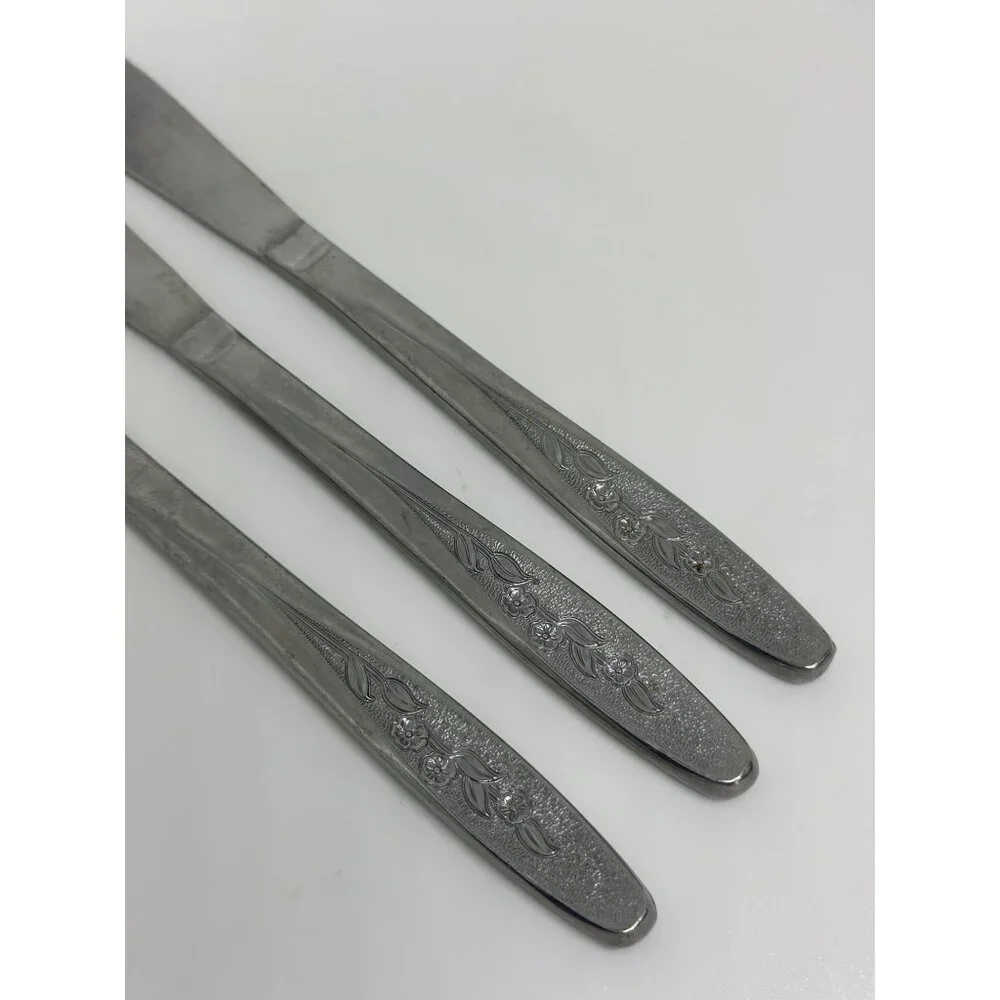 VTG Stainless Steel Butter Knives | Set of‎ 3 Floral Handle Design, 8.25